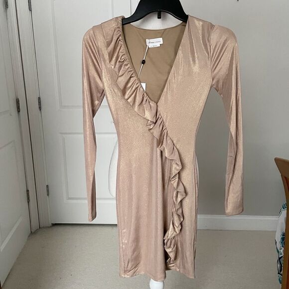 NWT Lovers + Friends Revolve Court Metallic Gold Champagne Bodycon Mini Dress - Picture 3 of 8